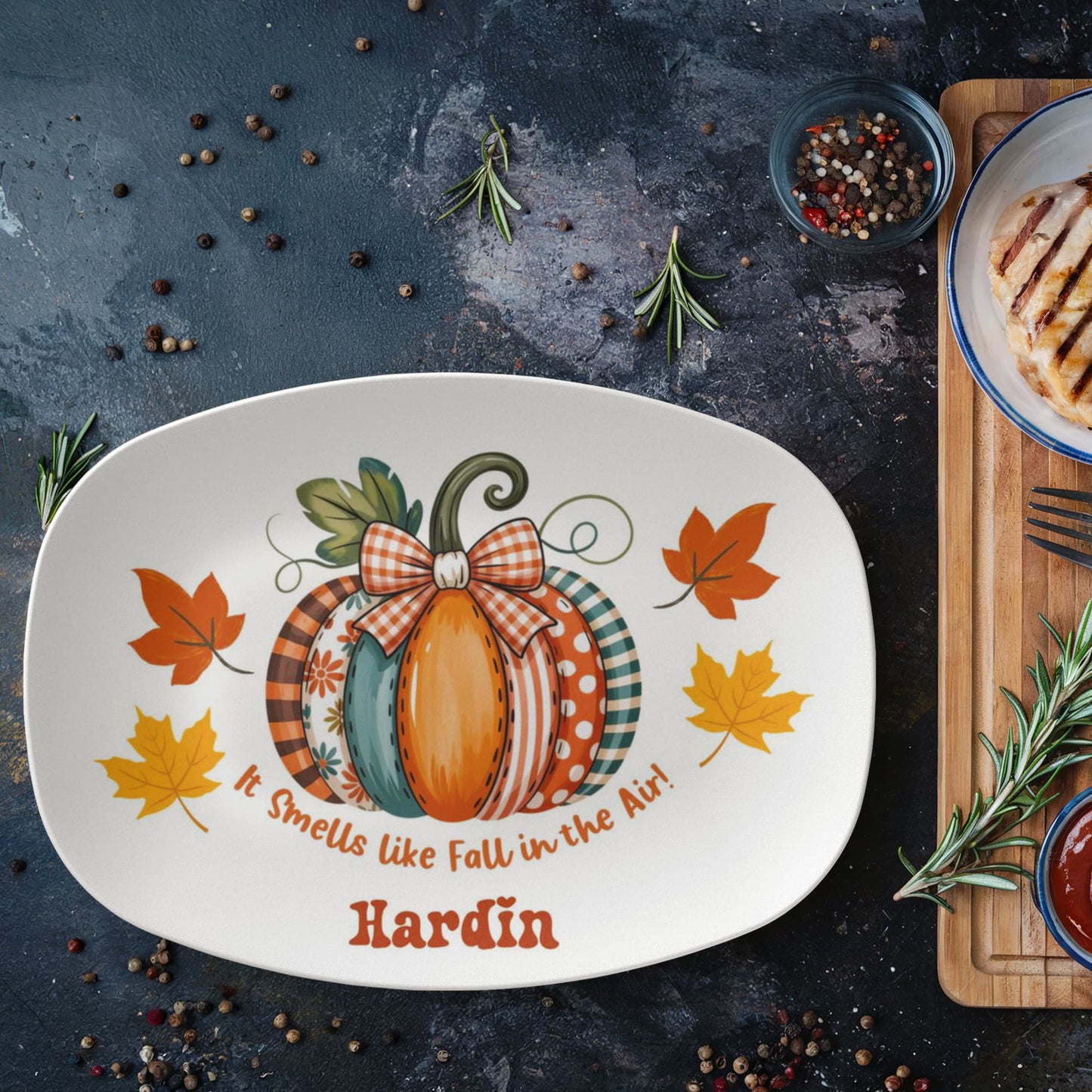 Personalized Fall Pumpkin Platter – Custom Family Name 10” x 14” Serving Dish