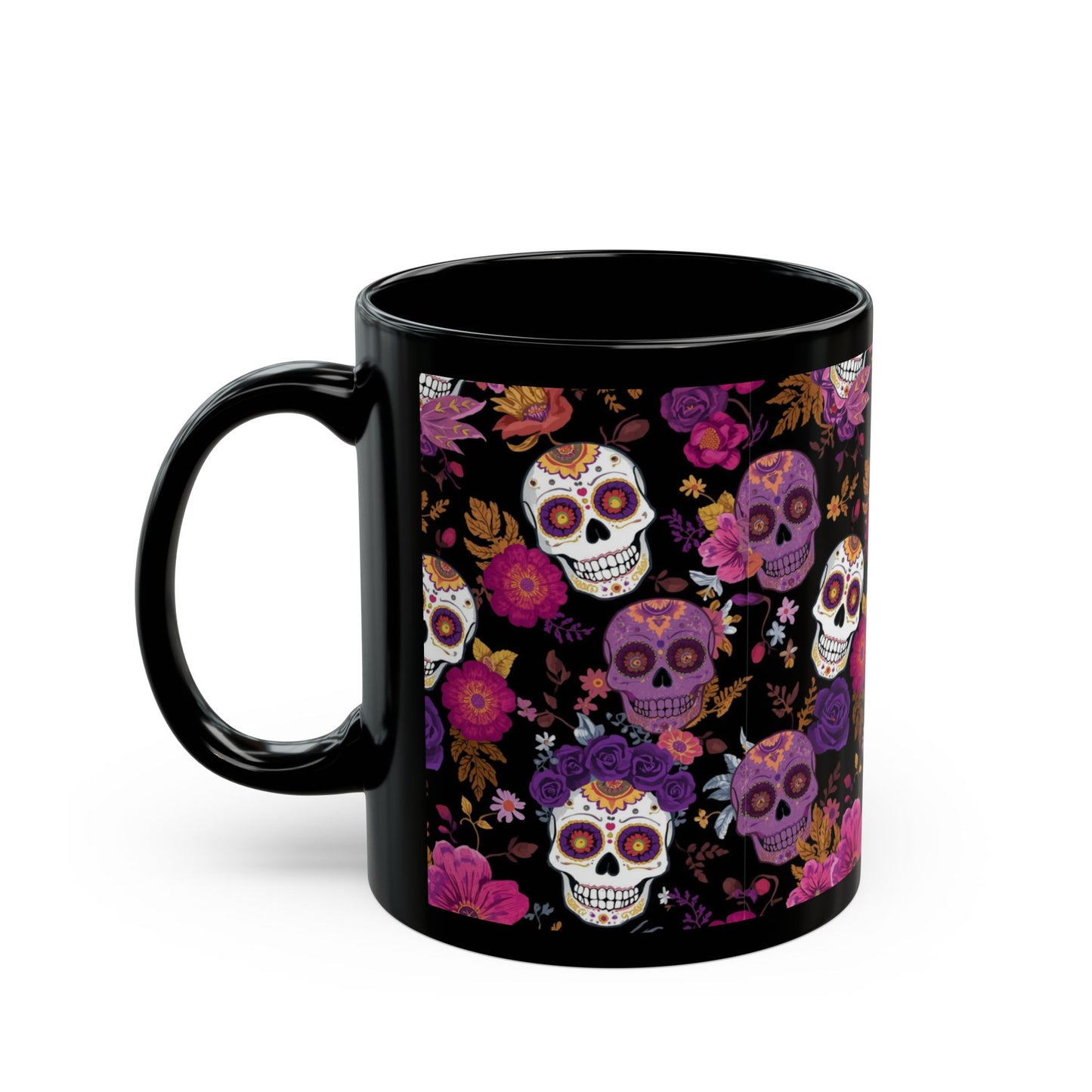 Vibrant Sugar Skull Mug, Dia de los Muertos Coffee Cup, Floral Skeleton Drinkware, Halloween Gift Idea, Unique Home Decor
