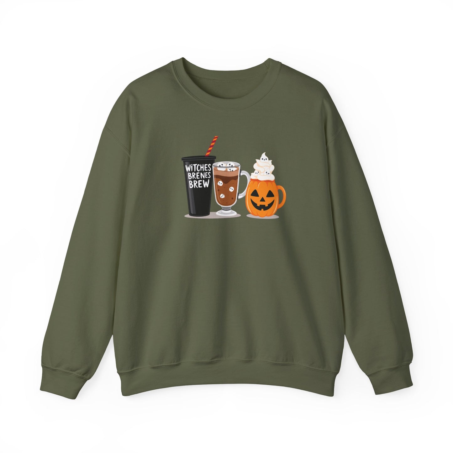 Witches Brew Halloween Sweatshirt – Cozy Unisex Fall Crewneck with Pumpkin & Coffee Design
