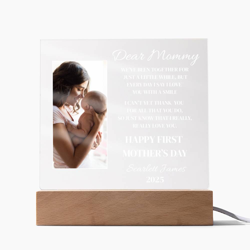 First Mother’s Day LED Acrylic Plaque – “Dear Mommy” Sentimental Poem Gift from Baby