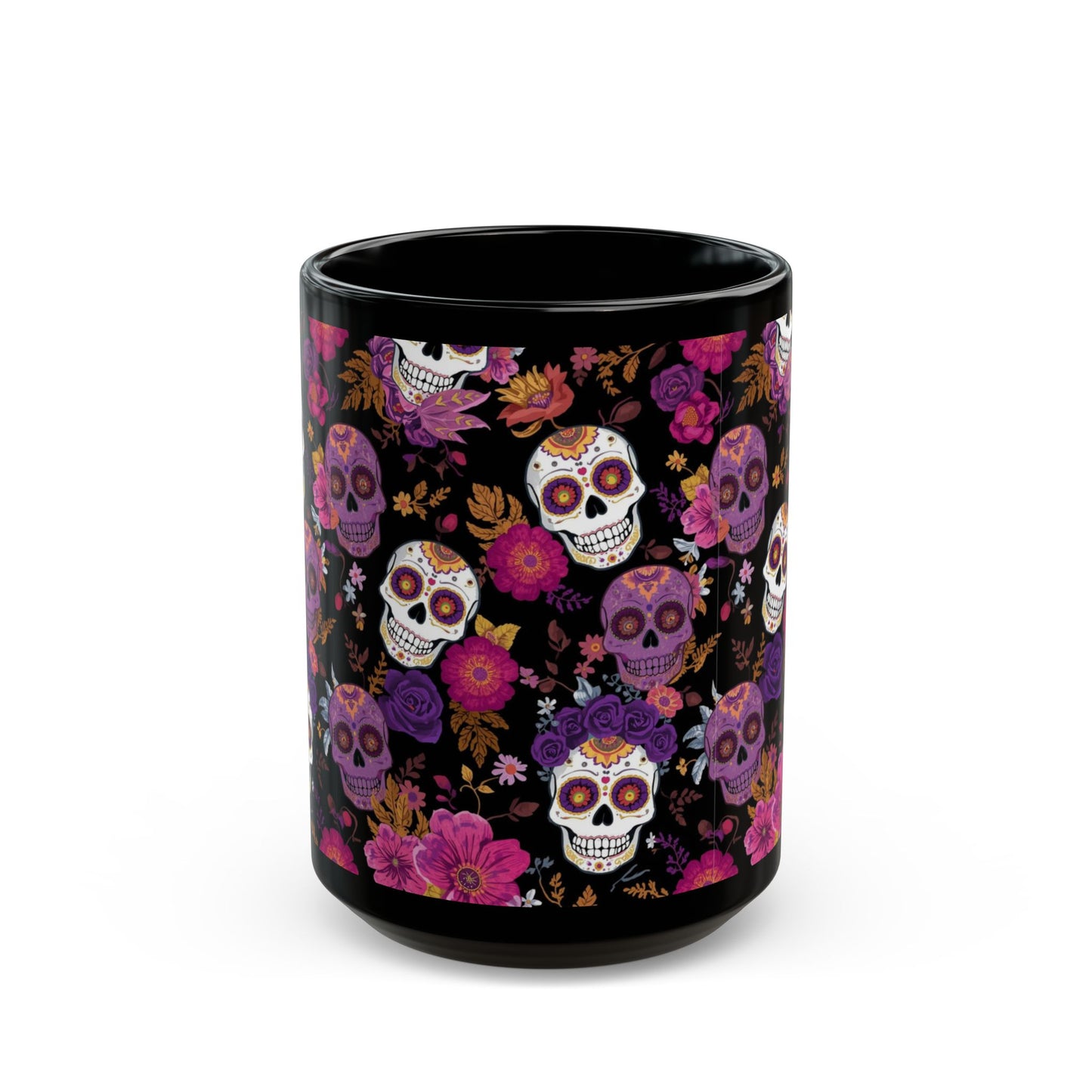 Vibrant Sugar Skull Mug, Dia de los Muertos Coffee Cup, Floral Skeleton Drinkware, Halloween Gift Idea, Unique Home Decor