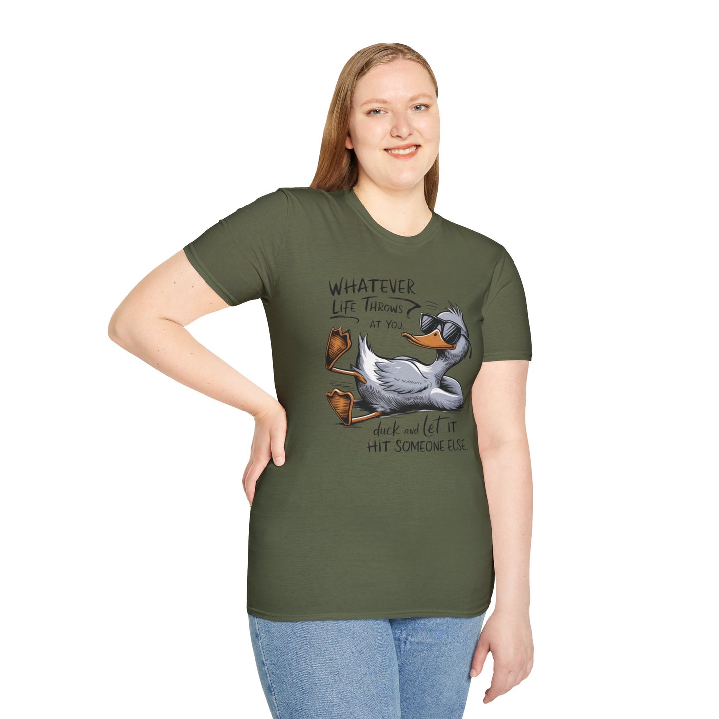 Whatever Life Throws at You Funny Duck Unisex Soft-Style T-Shirt – Comfortable and Stylish