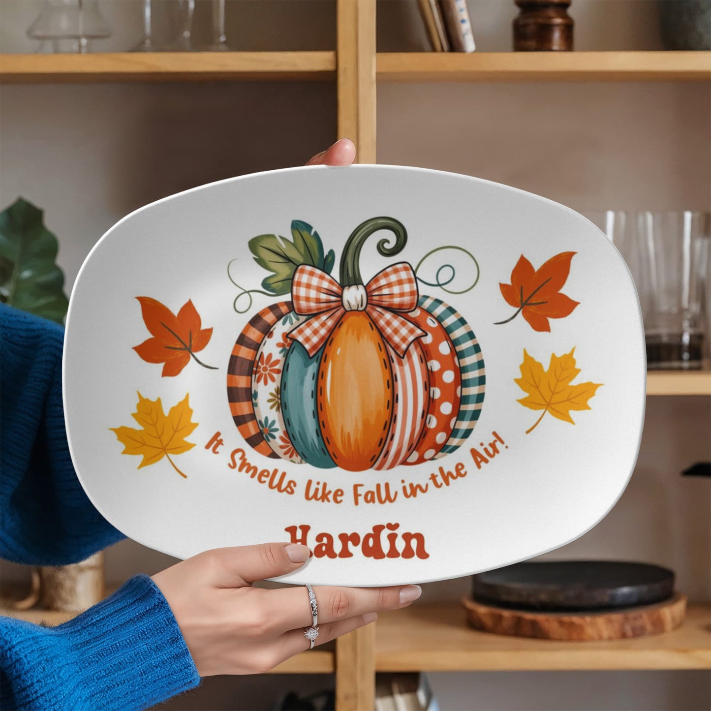 Personalized Fall Pumpkin Platter – Custom Family Name 10” x 14” Serving Dish