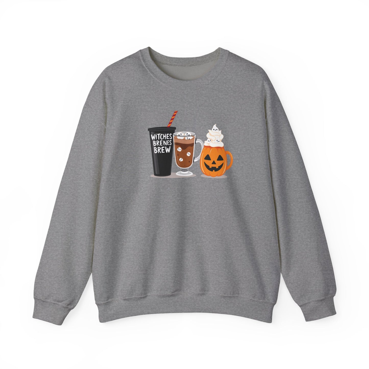 Witches Brew Halloween Sweatshirt – Cozy Unisex Fall Crewneck with Pumpkin & Coffee Design