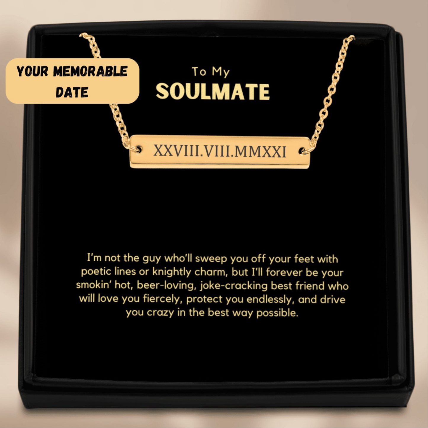 To My Soulmate Roman Numbers Horizontal Bar Necklace