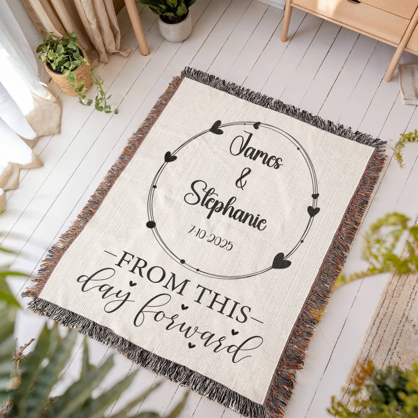 Personalized Wedding Blanket –Custom Woven Heirloom with Bride & Groom Names and Wedding Date