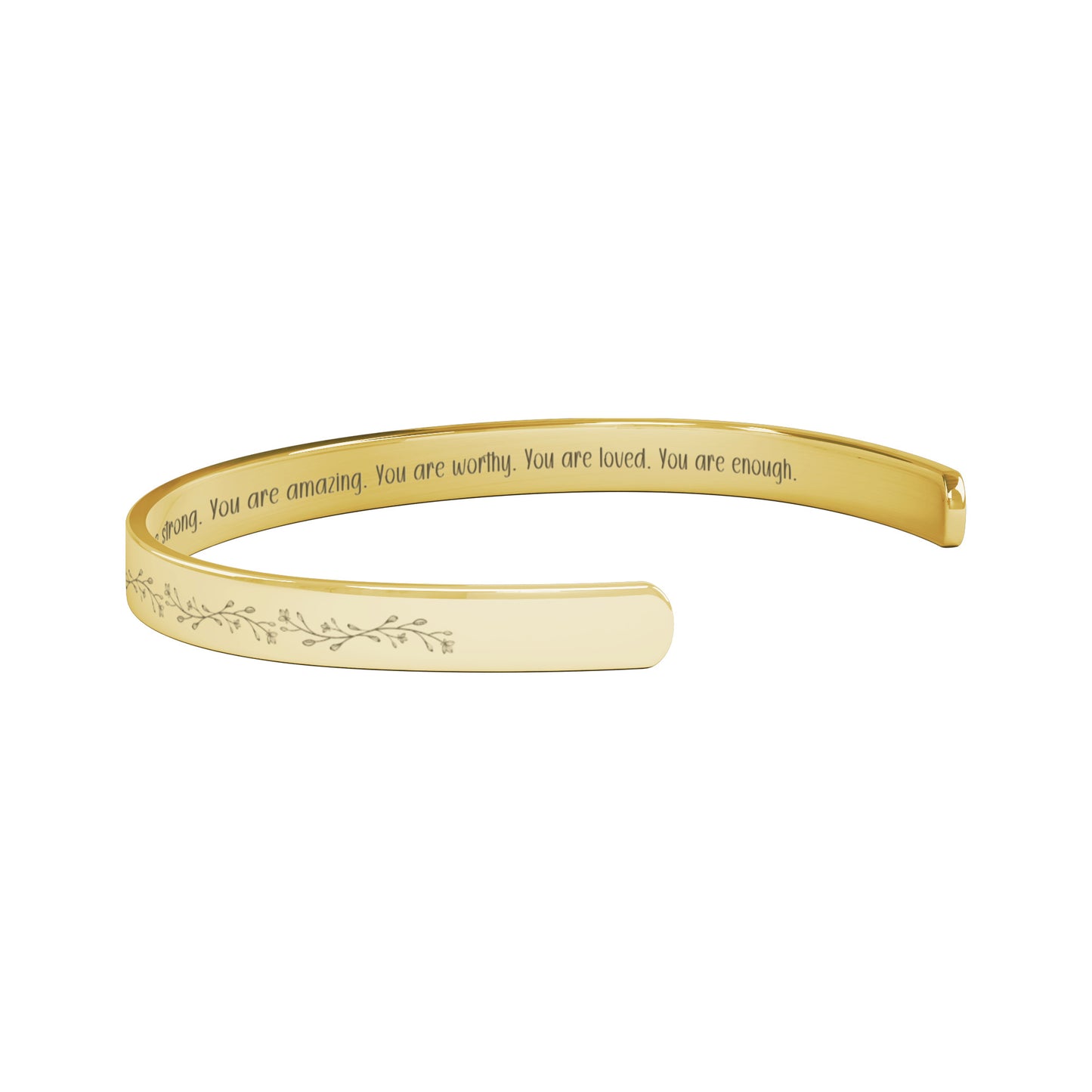 Inspirational Cuff Bracelet - "Believe in Yourself" Engraved Stainless Steel in Gold, Rose Gold, Silver