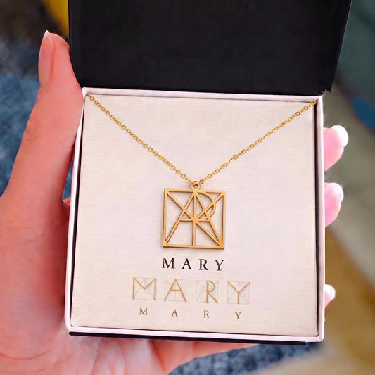 Custom Geometric Monogram Necklace with Name Message Card | Personalized Name Pendant | 18K Gold or Stainless Steel Gift for Her