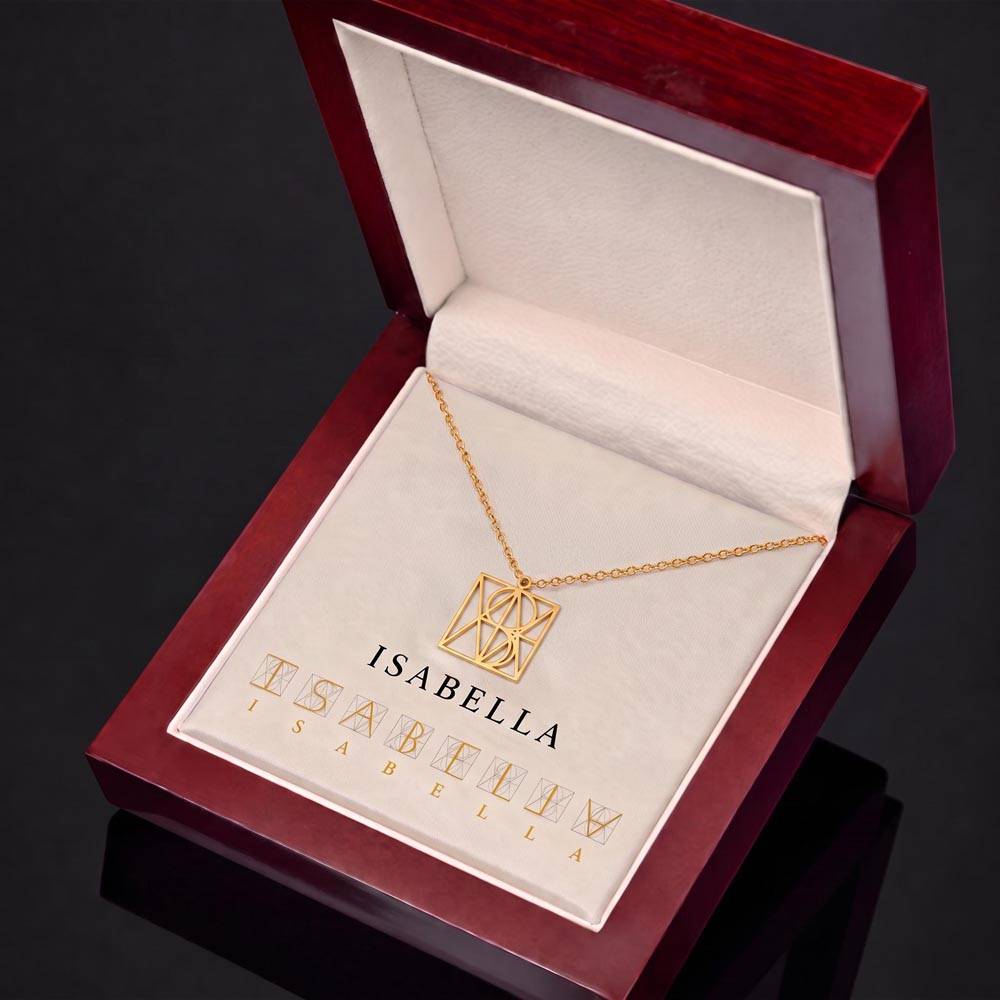 Custom Geometric Monogram Necklace with Name Message Card | Personalized Name Pendant | 18K Gold or Stainless Steel Gift for Her