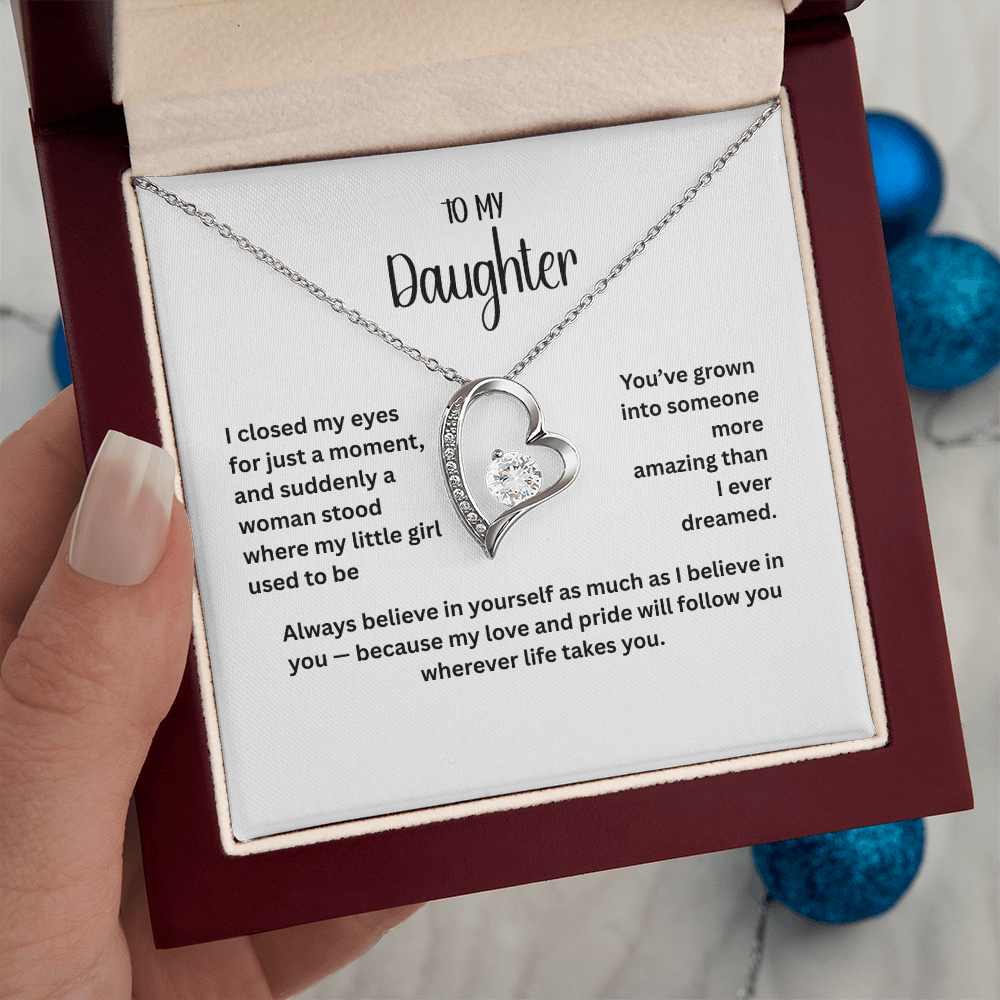To My Daughter Necklace – Heart Pendant with Message Card | 14k White Gold or 18k Yellow Gold Finish