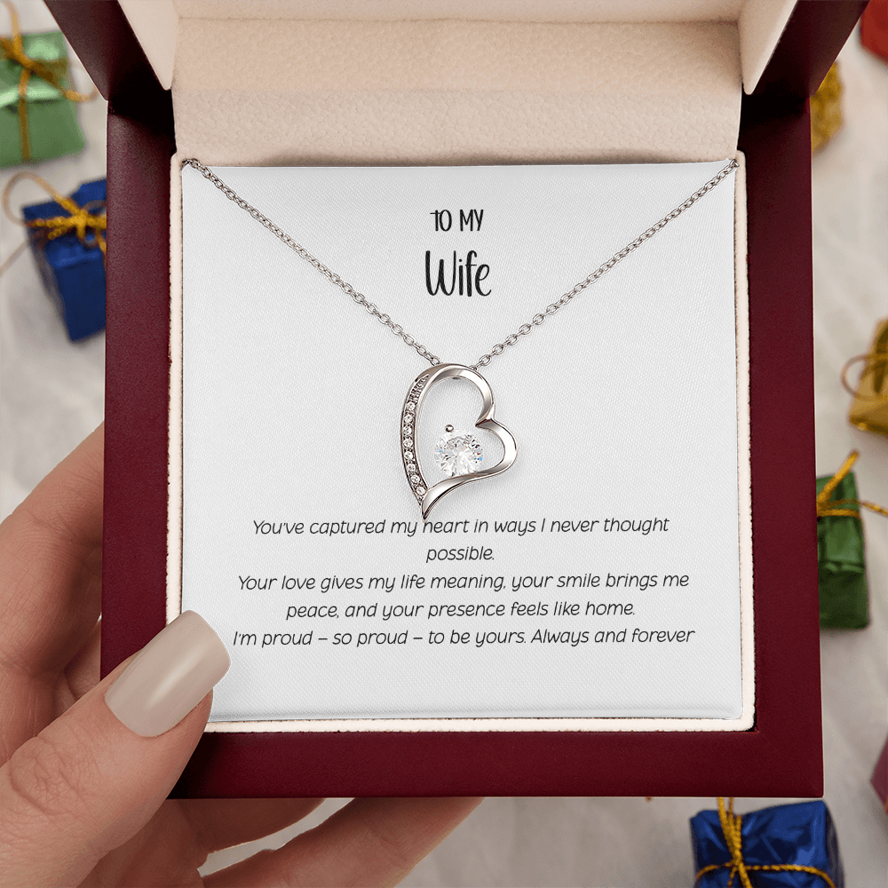 Forever Love Heart Necklace for Wife - Sterling Silver CZ Crystal Pendant | Romantic Anniversary Gift for Her | "To My Wife" Jewelry Gift Box