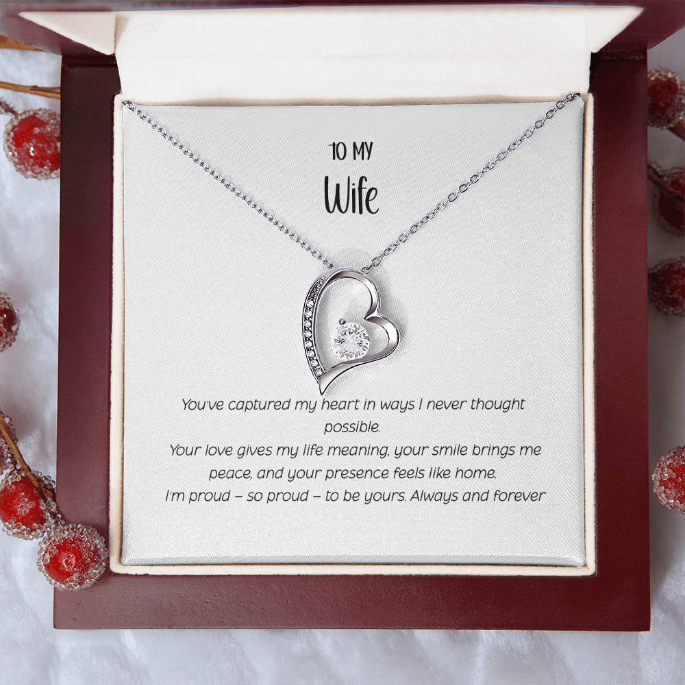 Forever Love Heart Necklace for Wife - Sterling Silver CZ Crystal Pendant | Romantic Anniversary Gift for Her | "To My Wife" Jewelry Gift Box