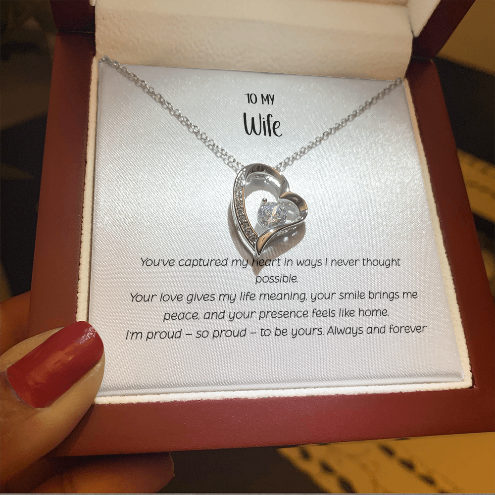 Forever Love Heart Necklace for Wife - Sterling Silver CZ Crystal Pendant | Romantic Anniversary Gift for Her | "To My Wife" Jewelry Gift Box