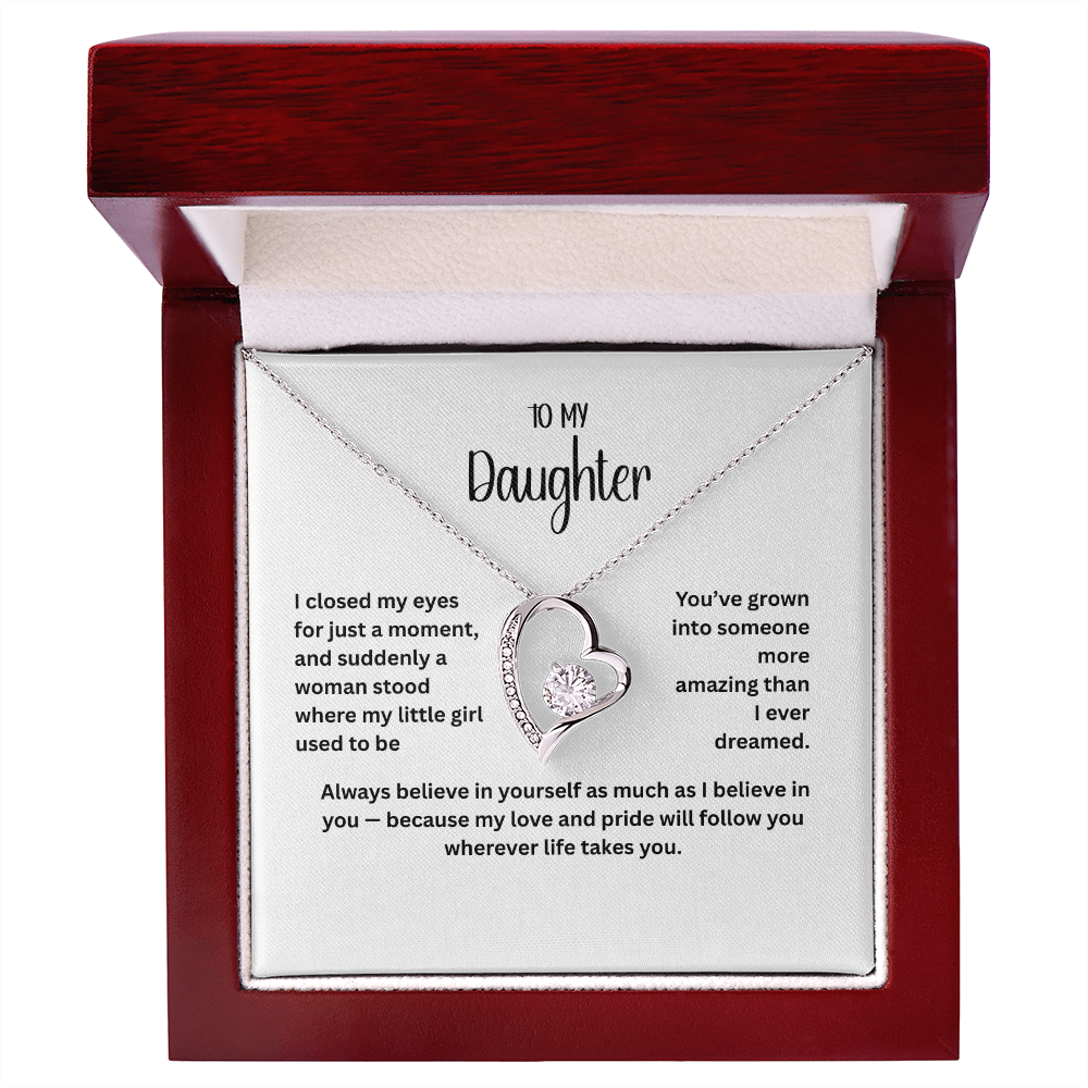 To My Daughter Necklace – Heart Pendant with Message Card | 14k White Gold or 18k Yellow Gold Finish