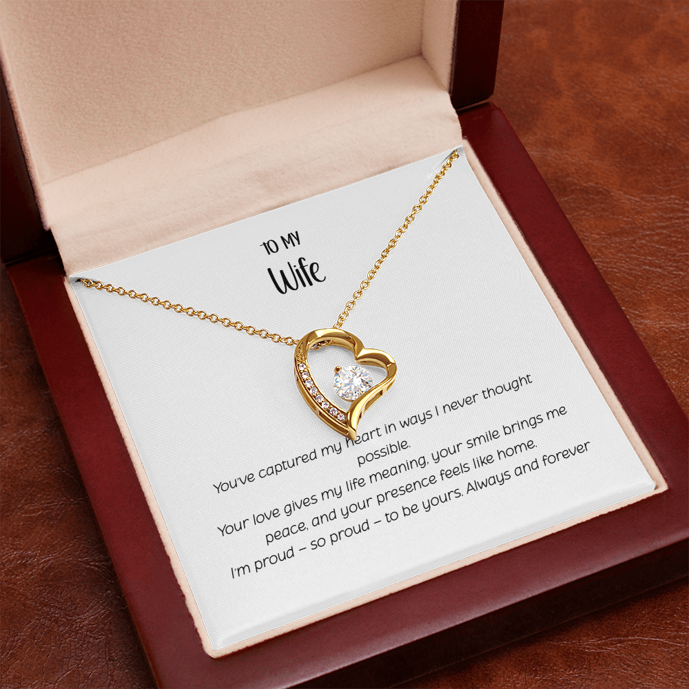 Forever Love Heart Necklace for Wife - Sterling Silver CZ Crystal Pendant | Romantic Anniversary Gift for Her | "To My Wife" Jewelry Gift Box