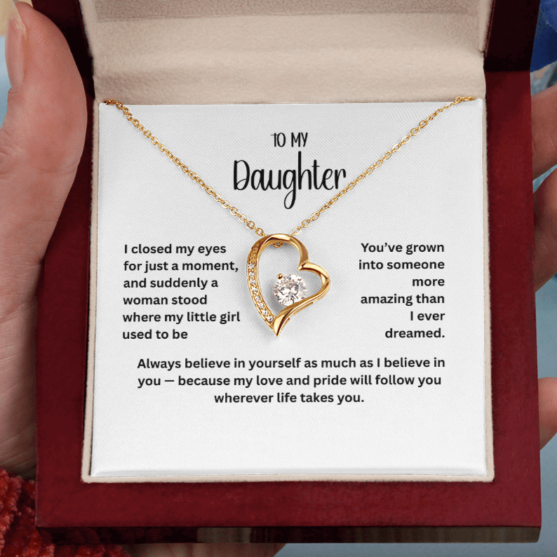 To My Daughter Necklace – Heart Pendant with Message Card | 14k White Gold or 18k Yellow Gold Finish