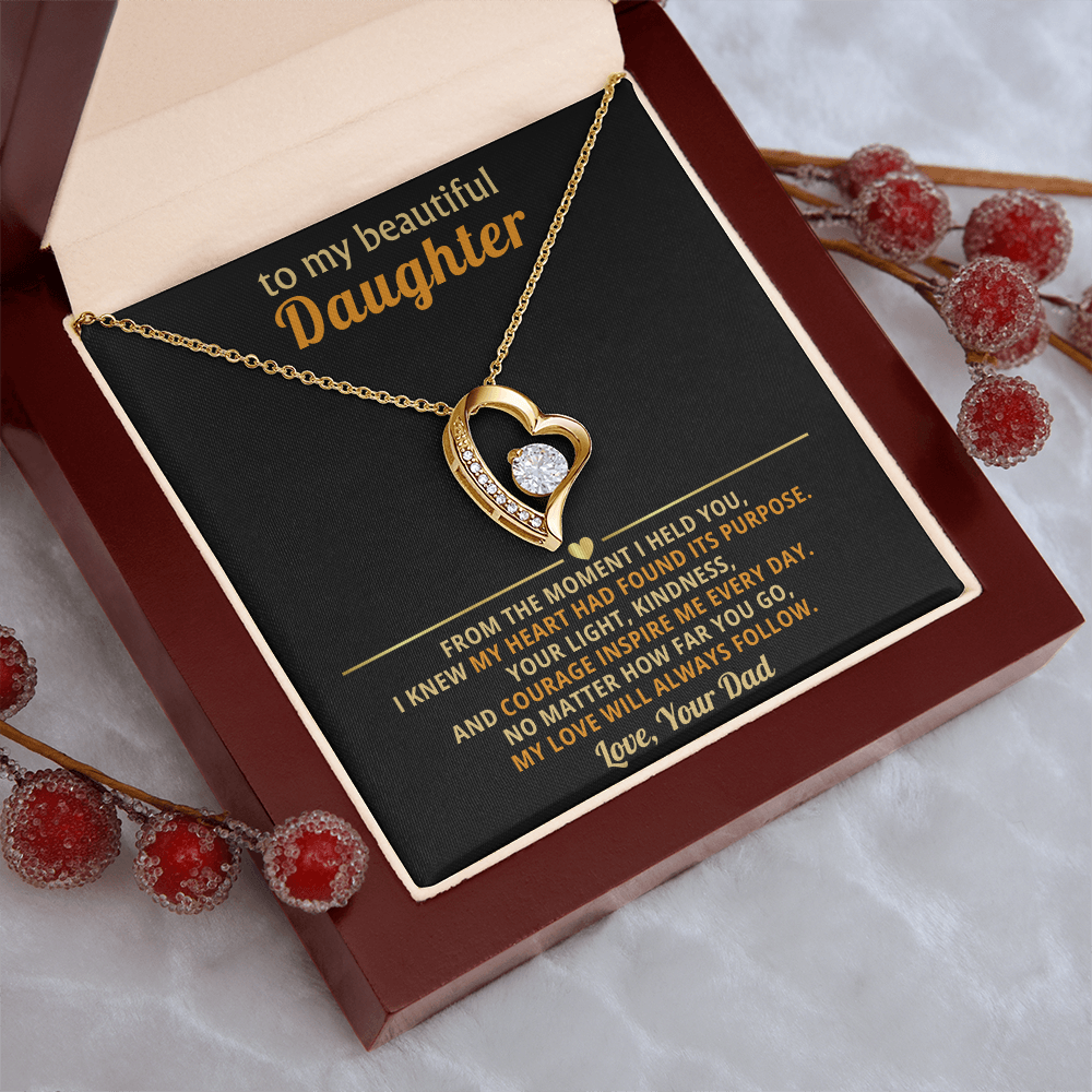 Forever Love Necklace from Dad to Daughter – 14k White Gold or 18k Yellow Gold Finish