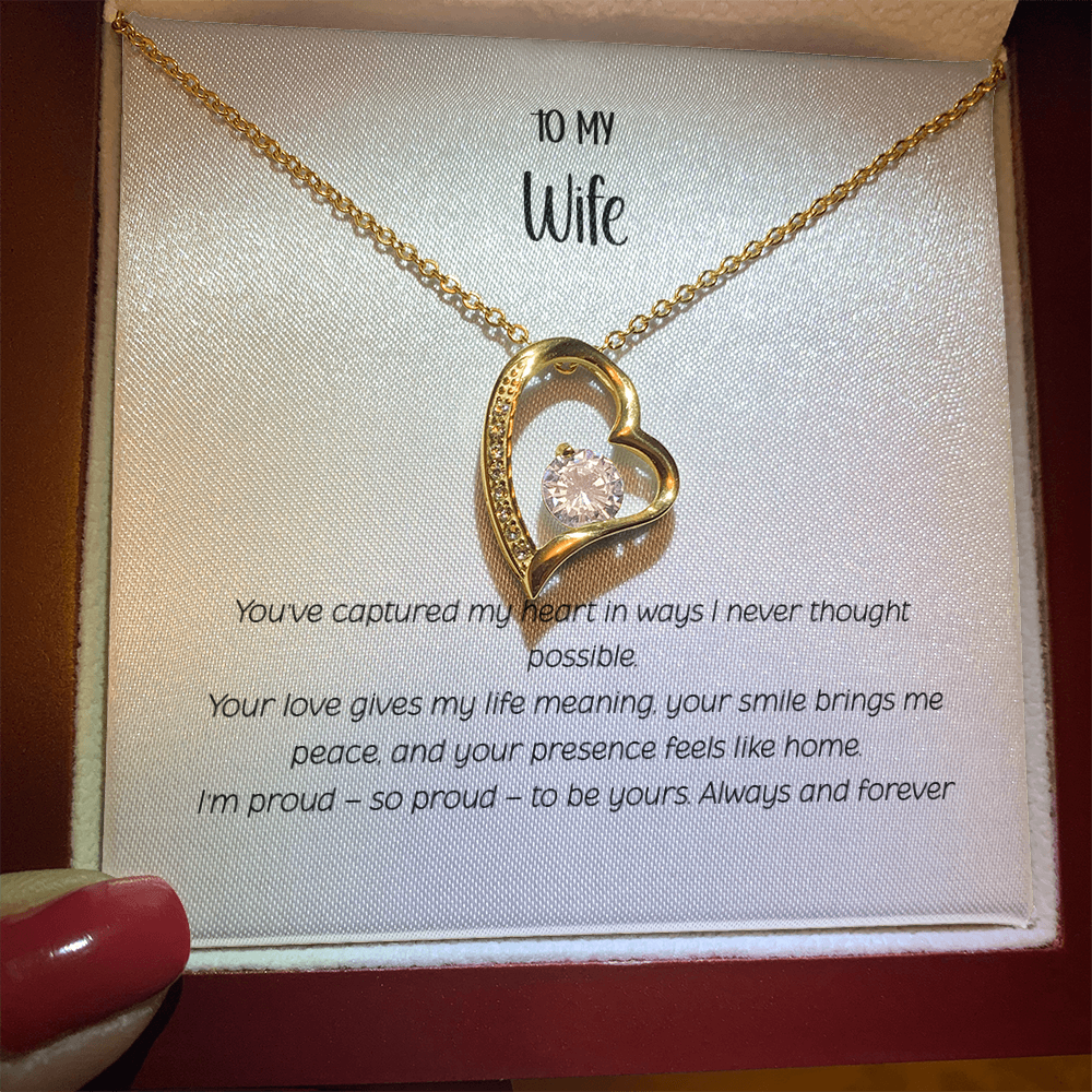Forever Love Heart Necklace for Wife - Sterling Silver CZ Crystal Pendant | Romantic Anniversary Gift for Her | "To My Wife" Jewelry Gift Box
