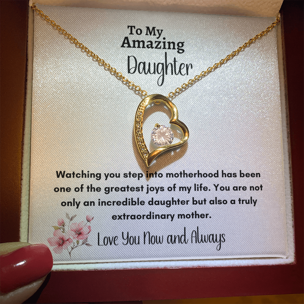 💖 Personalized Forever Love Necklace for Daughter – Gift from Mom or Dad – White Gold or Yellow Gold Finish