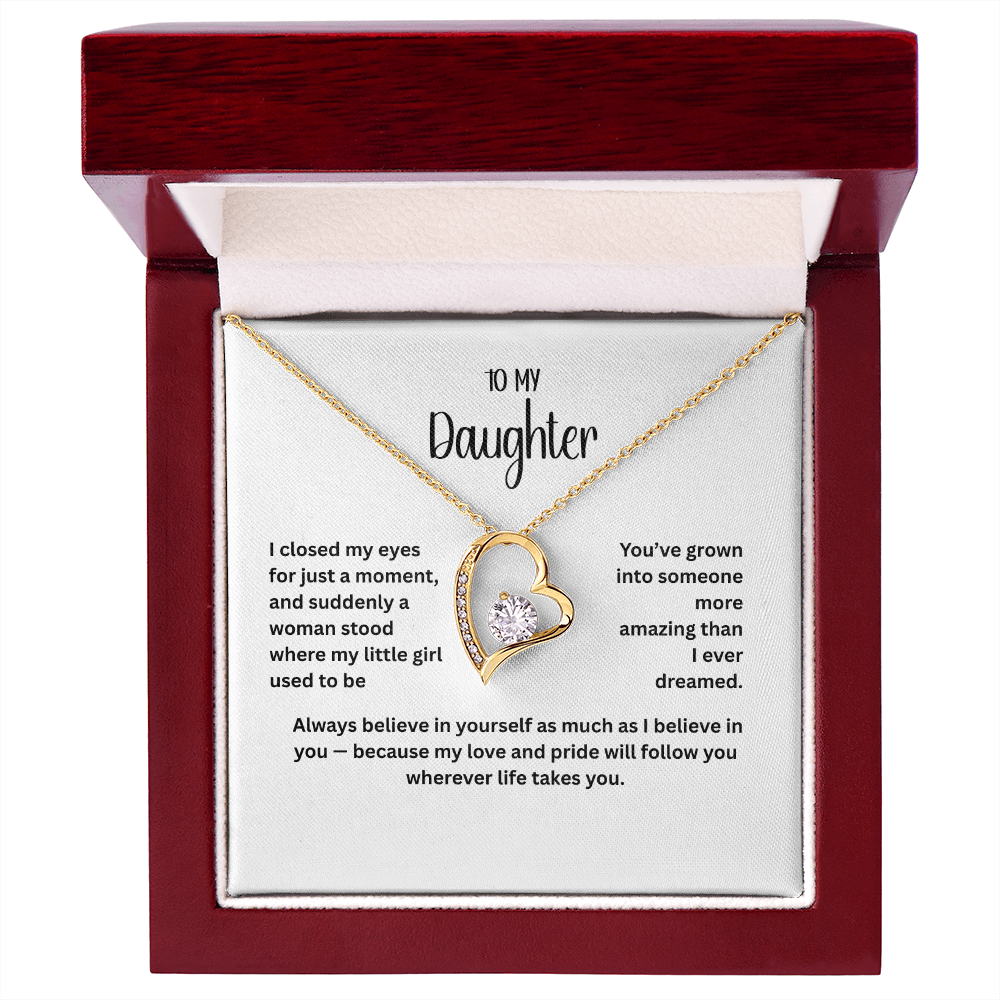 To My Daughter Necklace – Heart Pendant with Message Card | 14k White Gold or 18k Yellow Gold Finish