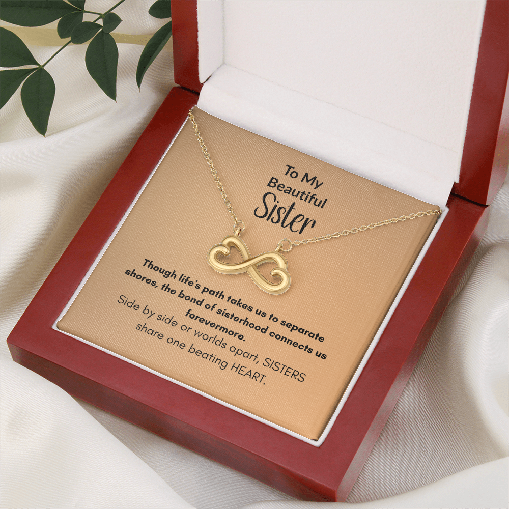Endless Love Sister Necklace – Heart Infinity Pendant in 14k White Gold or 18k Yellow Gold