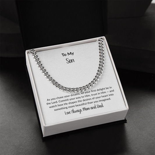 Faith-Filled Cuban Link Chain for Son – Christian Gift from Mom and Dad | Inspirational Necklace for Men