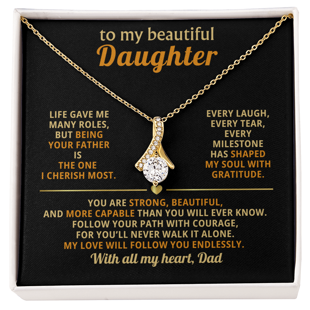 To My Beautiful Daughter Necklace from Dad – Alluring Beauty Pendant in 14k White Gold or 18k Yellow Gold Finish