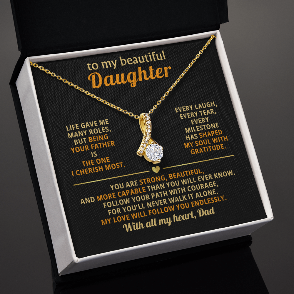 To My Beautiful Daughter Necklace from Dad – Alluring Beauty Pendant in 14k White Gold or 18k Yellow Gold Finish