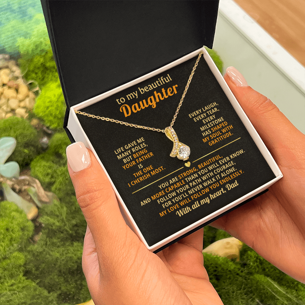 To My Beautiful Daughter Necklace from Dad – Alluring Beauty Pendant in 14k White Gold or 18k Yellow Gold Finish