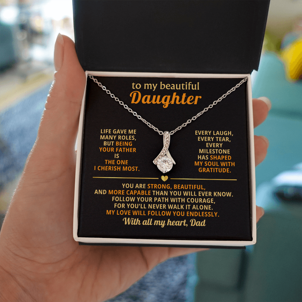 To My Beautiful Daughter Necklace from Dad – Alluring Beauty Pendant in 14k White Gold or 18k Yellow Gold Finish