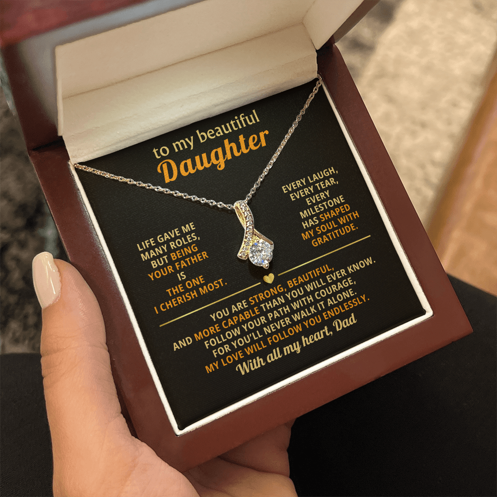 To My Beautiful Daughter Necklace from Dad – Alluring Beauty Pendant in 14k White Gold or 18k Yellow Gold Finish