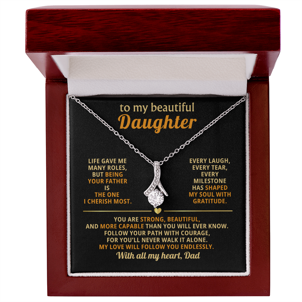 To My Beautiful Daughter Necklace from Dad – Alluring Beauty Pendant in 14k White Gold or 18k Yellow Gold Finish
