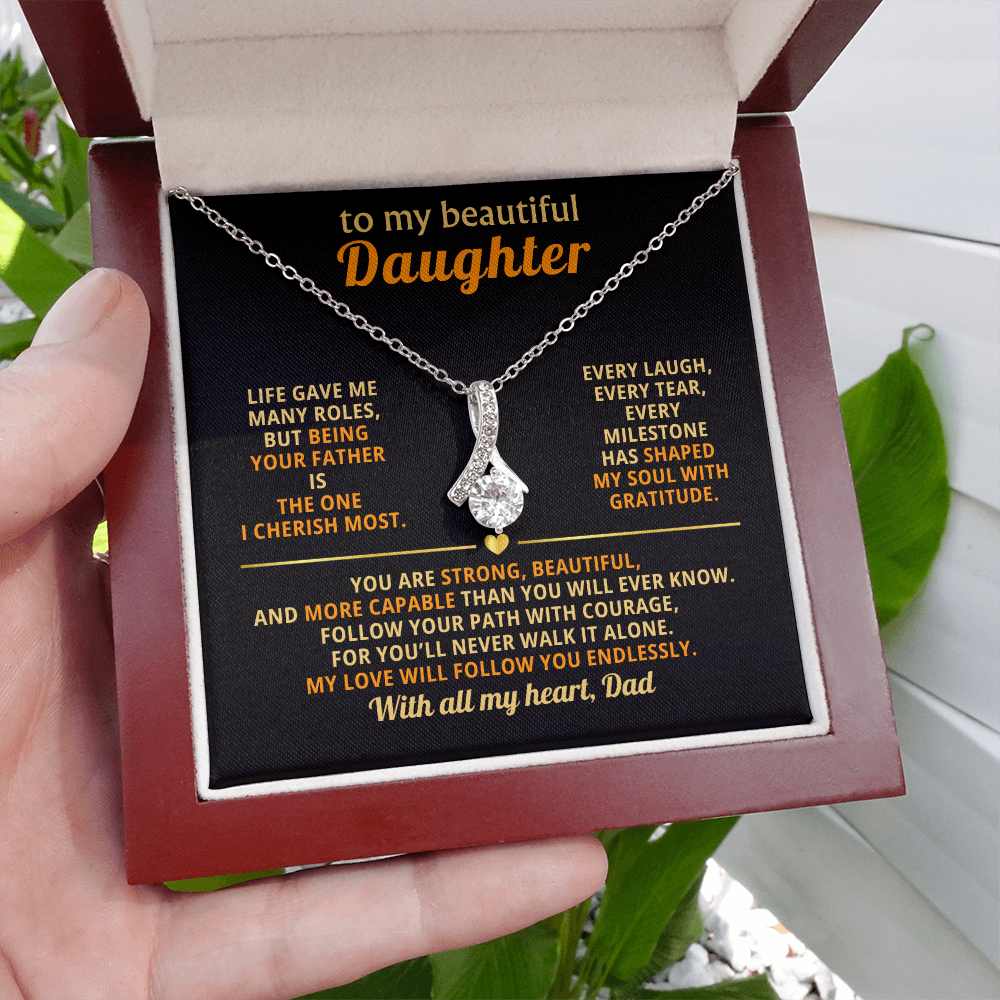 To My Beautiful Daughter Necklace from Dad – Alluring Beauty Pendant in 14k White Gold or 18k Yellow Gold Finish