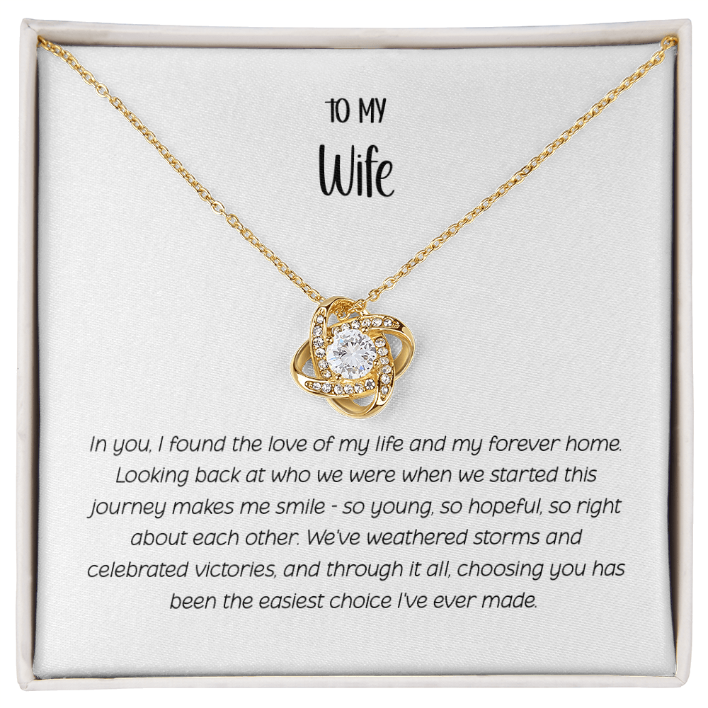 Love Knot Necklace for Wife - Eternal Bond CZ Crystal Pendant | Romantic Anniversary Gift for Her | "To My Wife" Jewelry with Luxury Gift Box