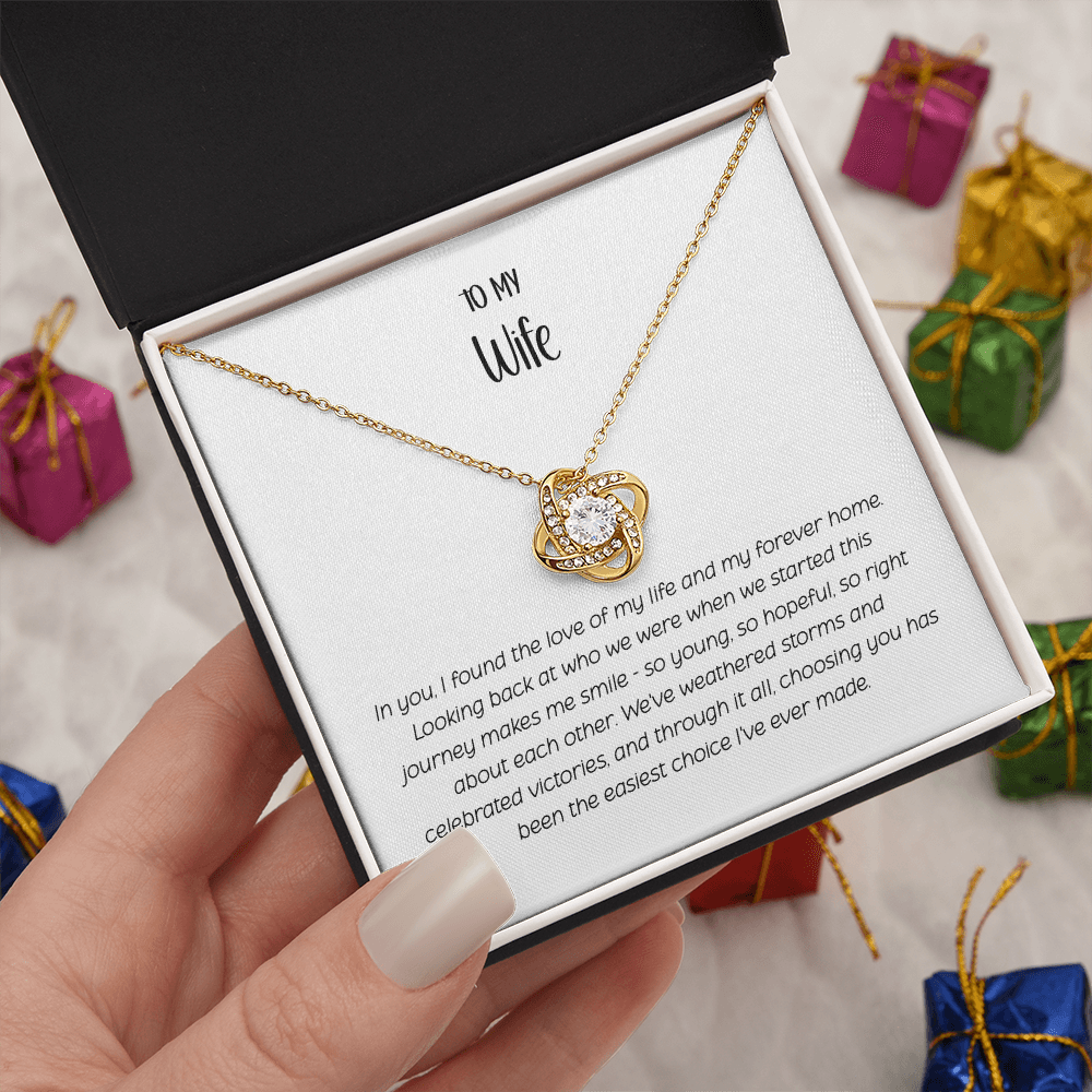 Love Knot Necklace for Wife - Eternal Bond CZ Crystal Pendant | Romantic Anniversary Gift for Her | "To My Wife" Jewelry with Luxury Gift Box