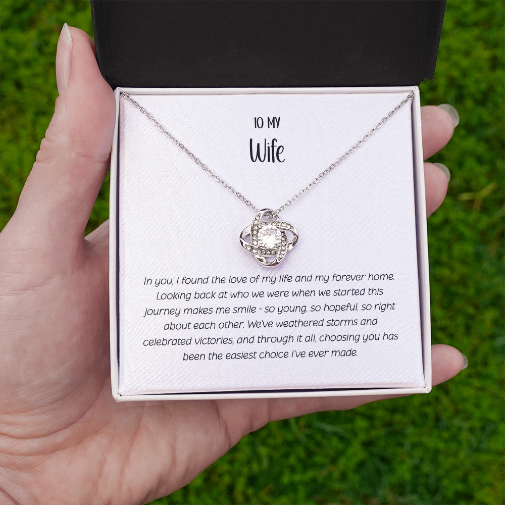 Love Knot Necklace for Wife - Eternal Bond CZ Crystal Pendant | Romantic Anniversary Gift for Her | "To My Wife" Jewelry with Luxury Gift Box