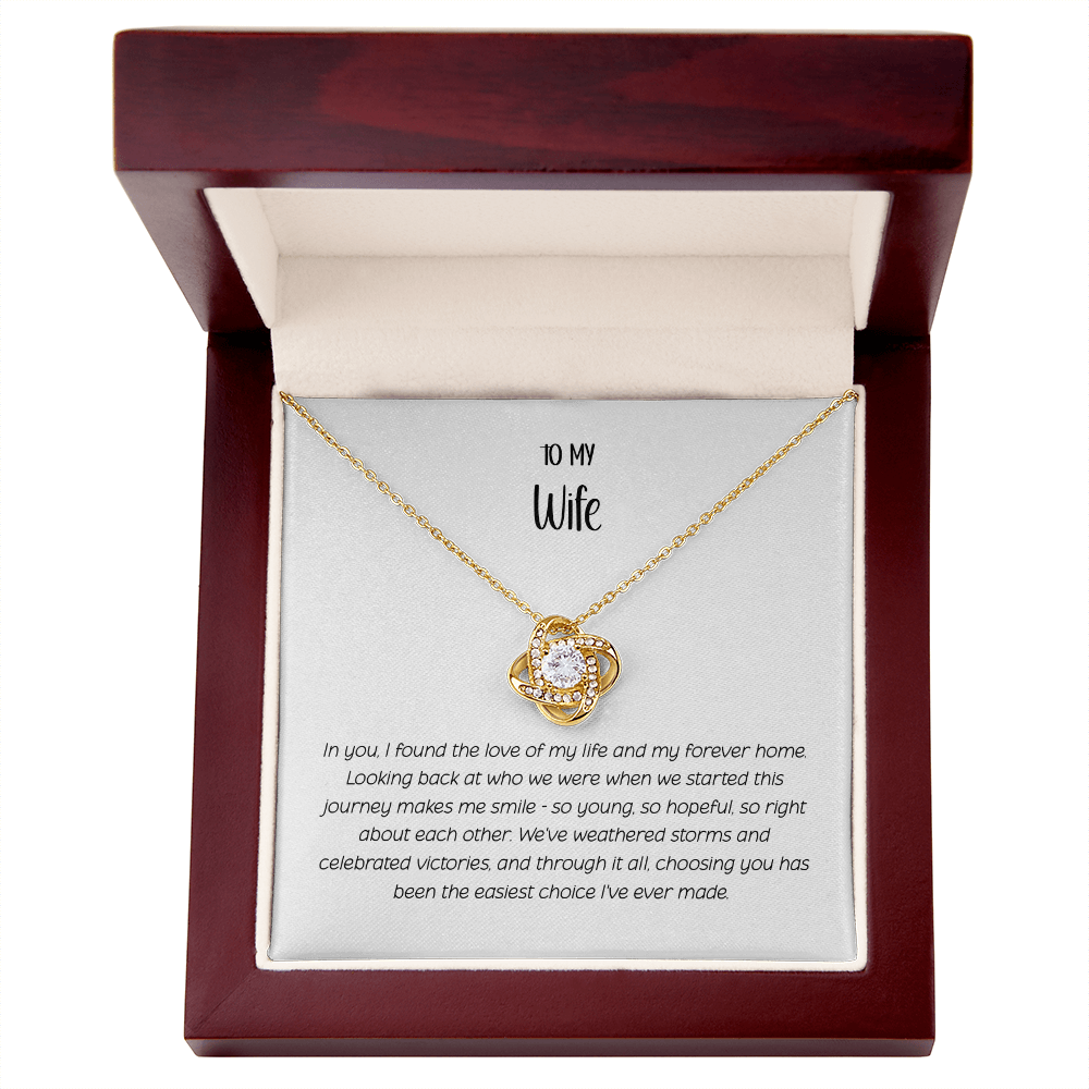 Love Knot Necklace for Wife - Eternal Bond CZ Crystal Pendant | Romantic Anniversary Gift for Her | "To My Wife" Jewelry with Luxury Gift Box