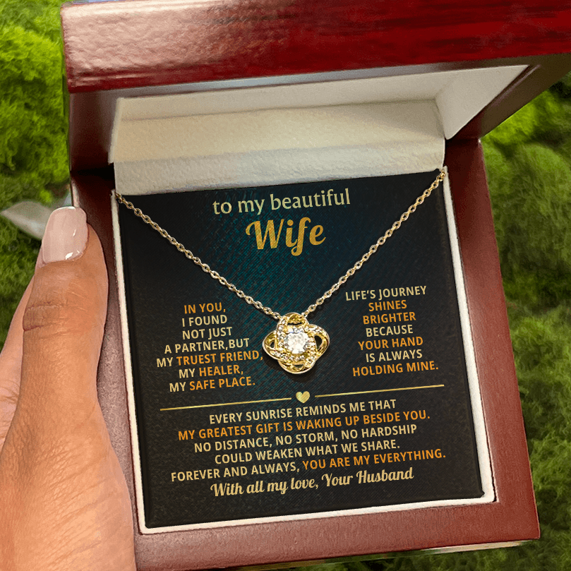 Premium Love Knot Necklace for Wife - 14K Gold Plated Anniversary Gift with CZ Crystals - Romantic Jewelry for Women