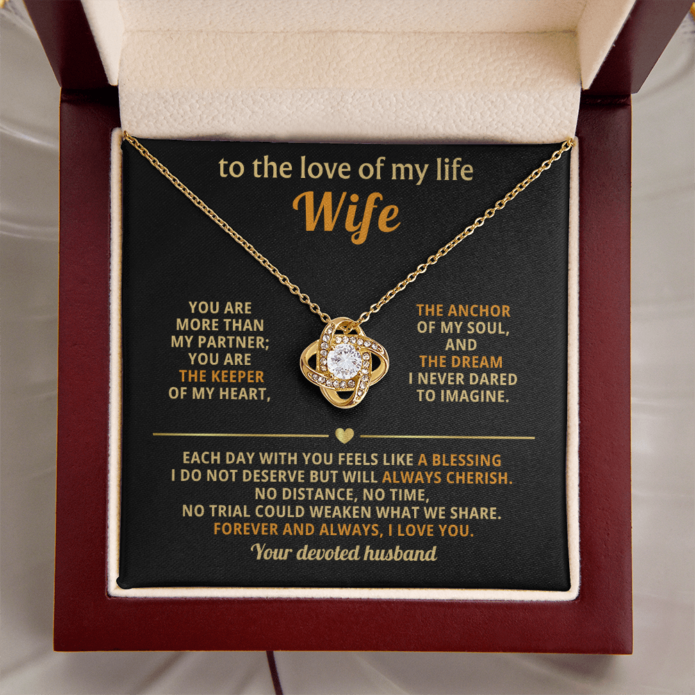 To the Love of My Life Love Knot Wife Necklace – 14k White Gold Over Stainless Steel
