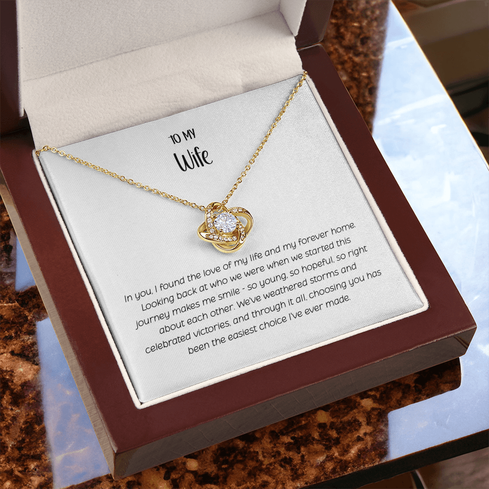 Love Knot Necklace for Wife - Eternal Bond CZ Crystal Pendant | Romantic Anniversary Gift for Her | "To My Wife" Jewelry with Luxury Gift Box