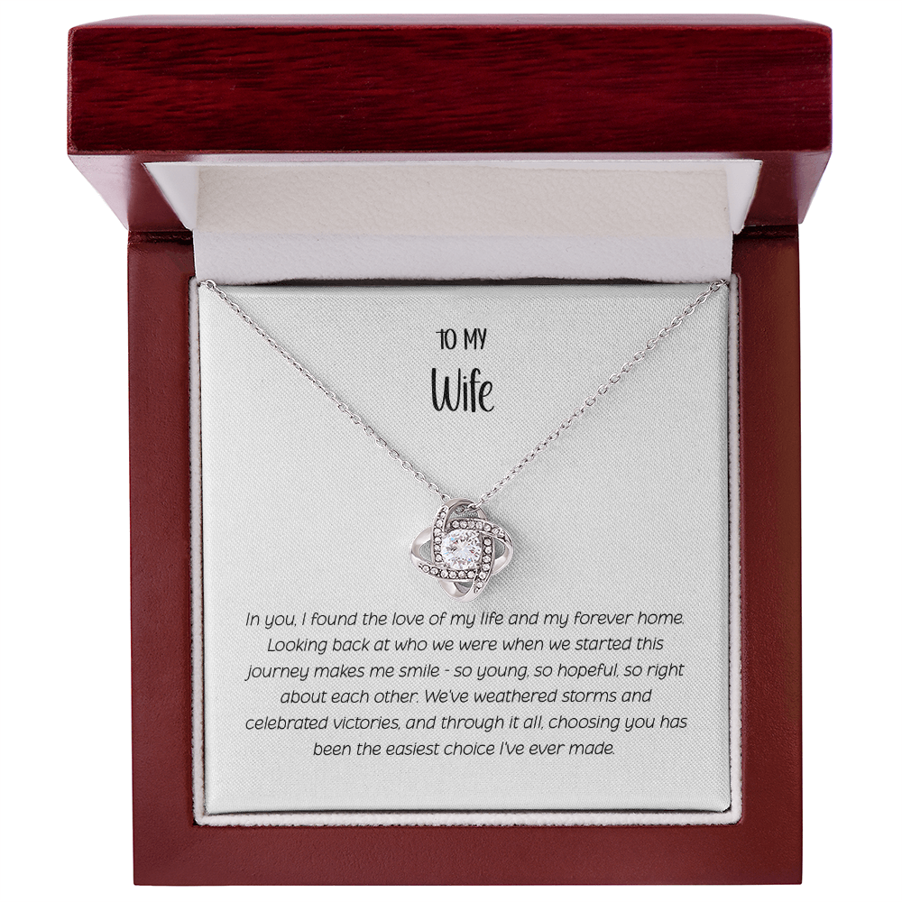 Love Knot Necklace for Wife - Eternal Bond CZ Crystal Pendant | Romantic Anniversary Gift for Her | "To My Wife" Jewelry with Luxury Gift Box