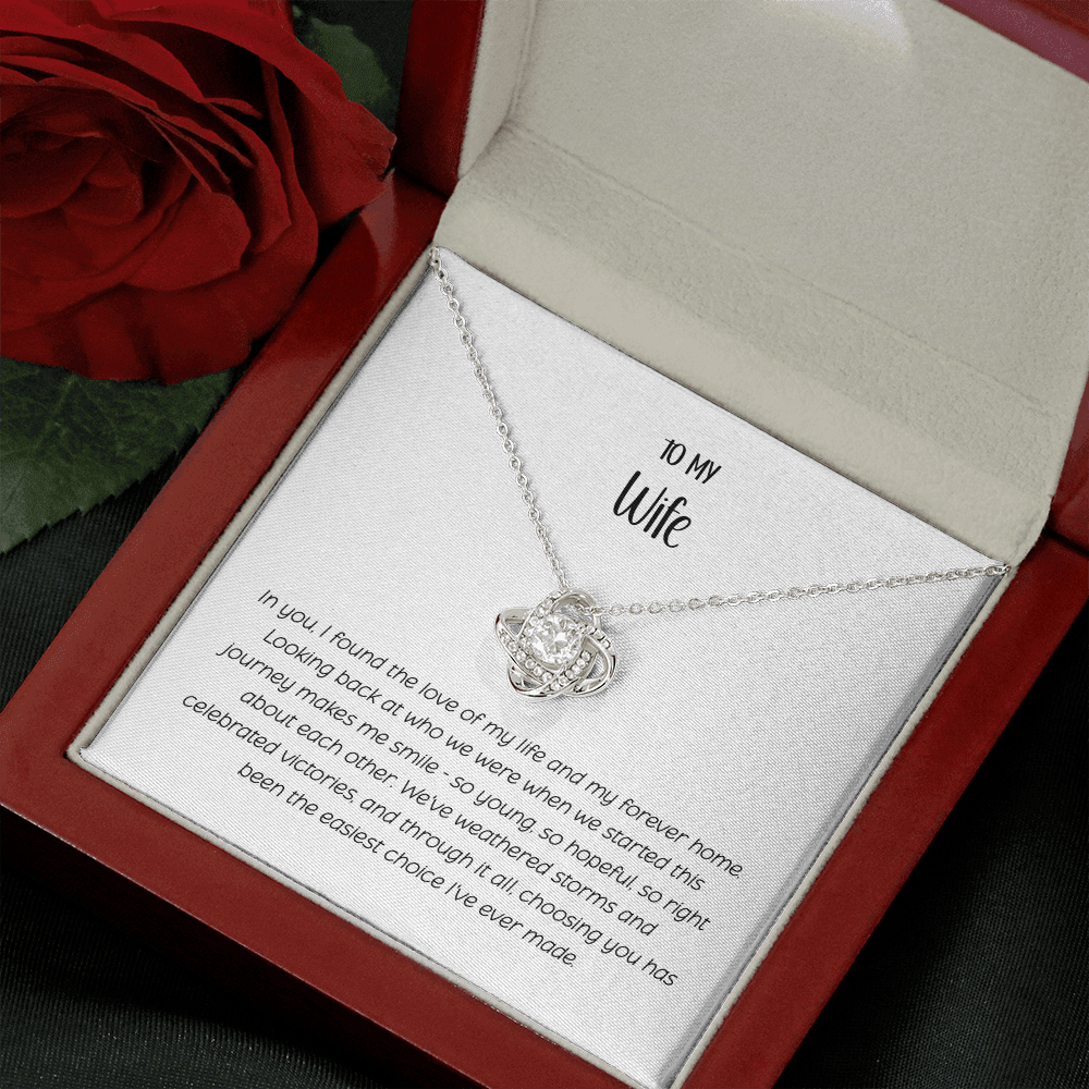Love Knot Necklace for Wife - Eternal Bond CZ Crystal Pendant | Romantic Anniversary Gift for Her | "To My Wife" Jewelry with Luxury Gift Box