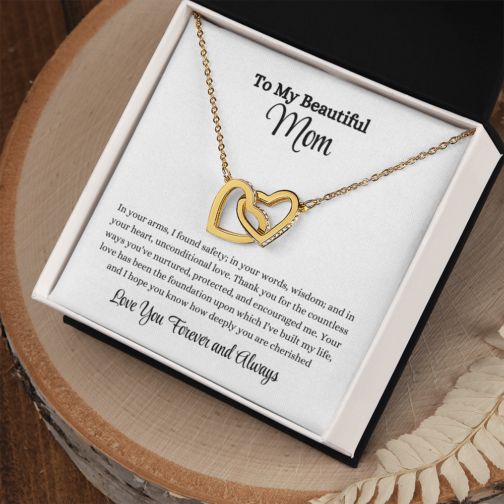 Interlocking Hearts Necklace with Message Card – Gift for Mom | Unconditional Love, Protection & Encouragement