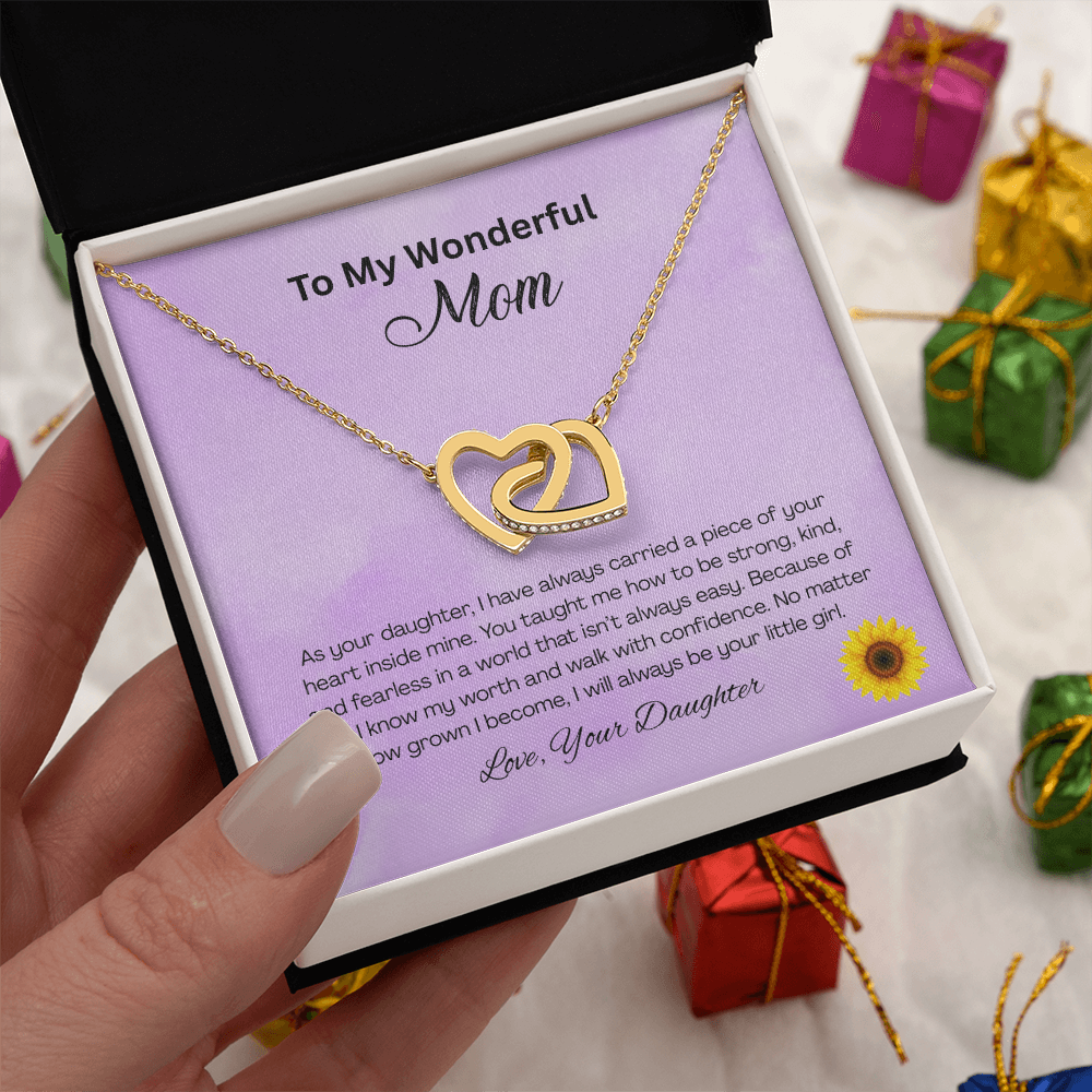 Interlocking Hearts Necklace for Mom from Daughter – Double Heart Pendant – Birthday; Mother’s Day Gift for Mom