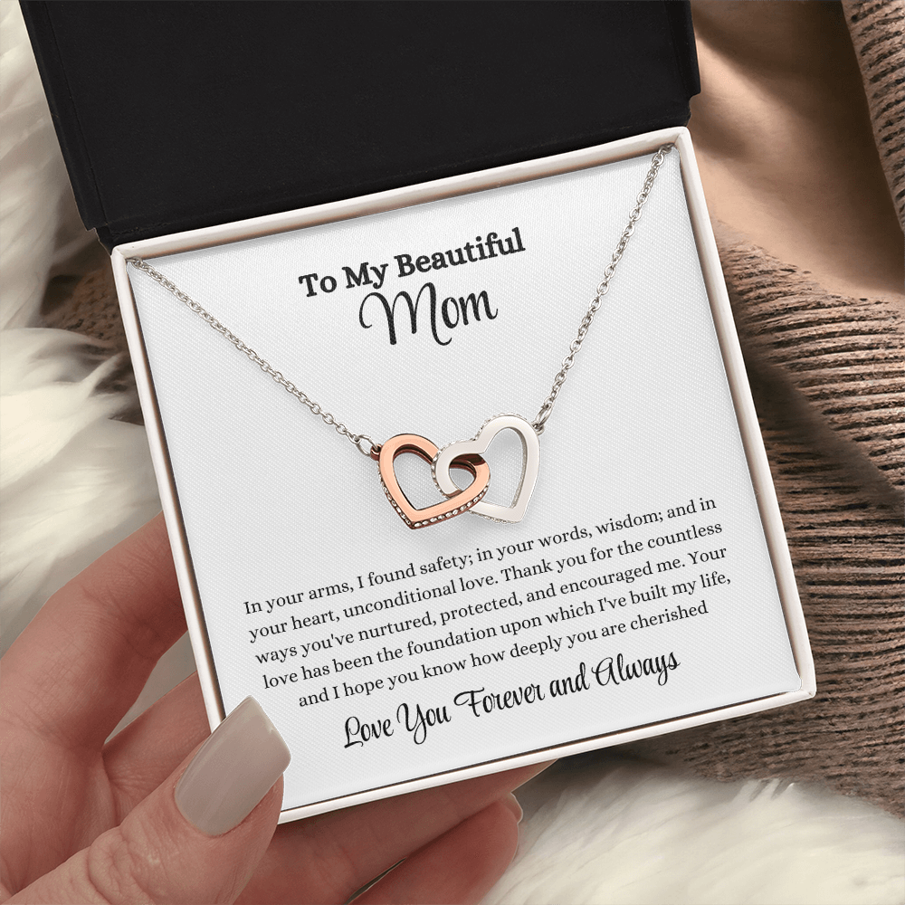 Interlocking Hearts Necklace with Message Card – Gift for Mom | Unconditional Love, Protection & Encouragement