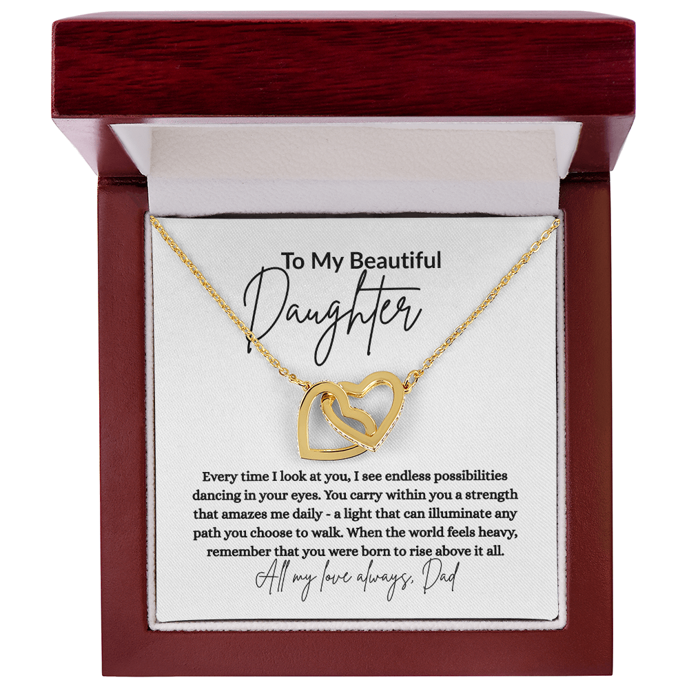 To My Beautiful Daughter – Interlocking Hearts Necklace from Dad with Message Card