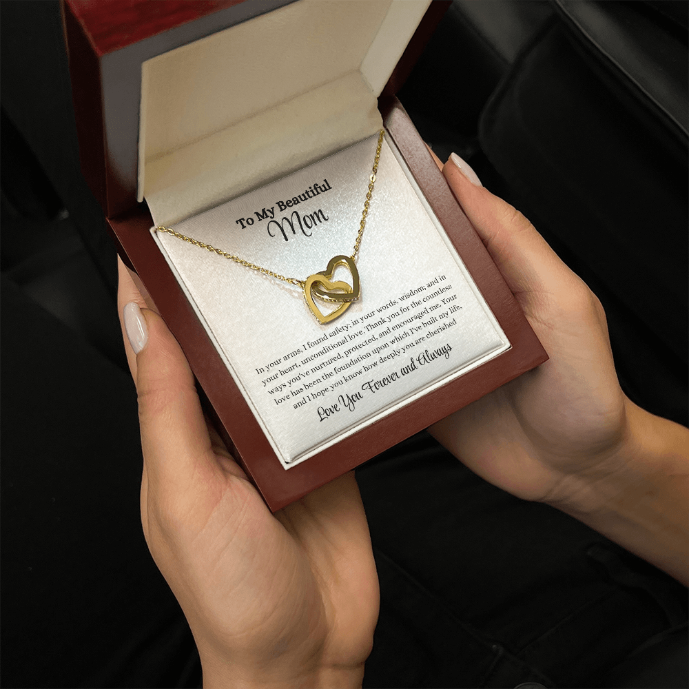 Interlocking Hearts Necklace with Message Card – Gift for Mom | Unconditional Love, Protection & Encouragement