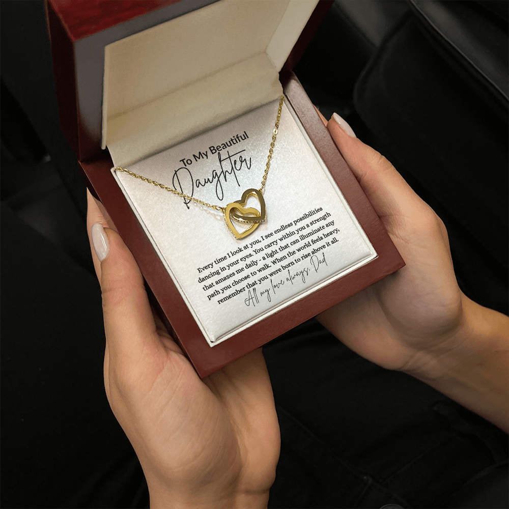 To My Beautiful Daughter – Interlocking Hearts Necklace from Dad with Message Card