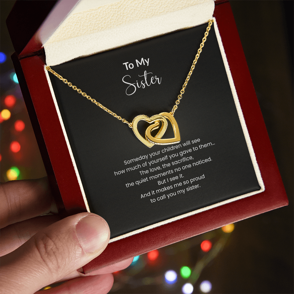 To My Sister Necklace – Interlocking Hearts Jewelry Gift for Sister Mom | Sentimental Gift