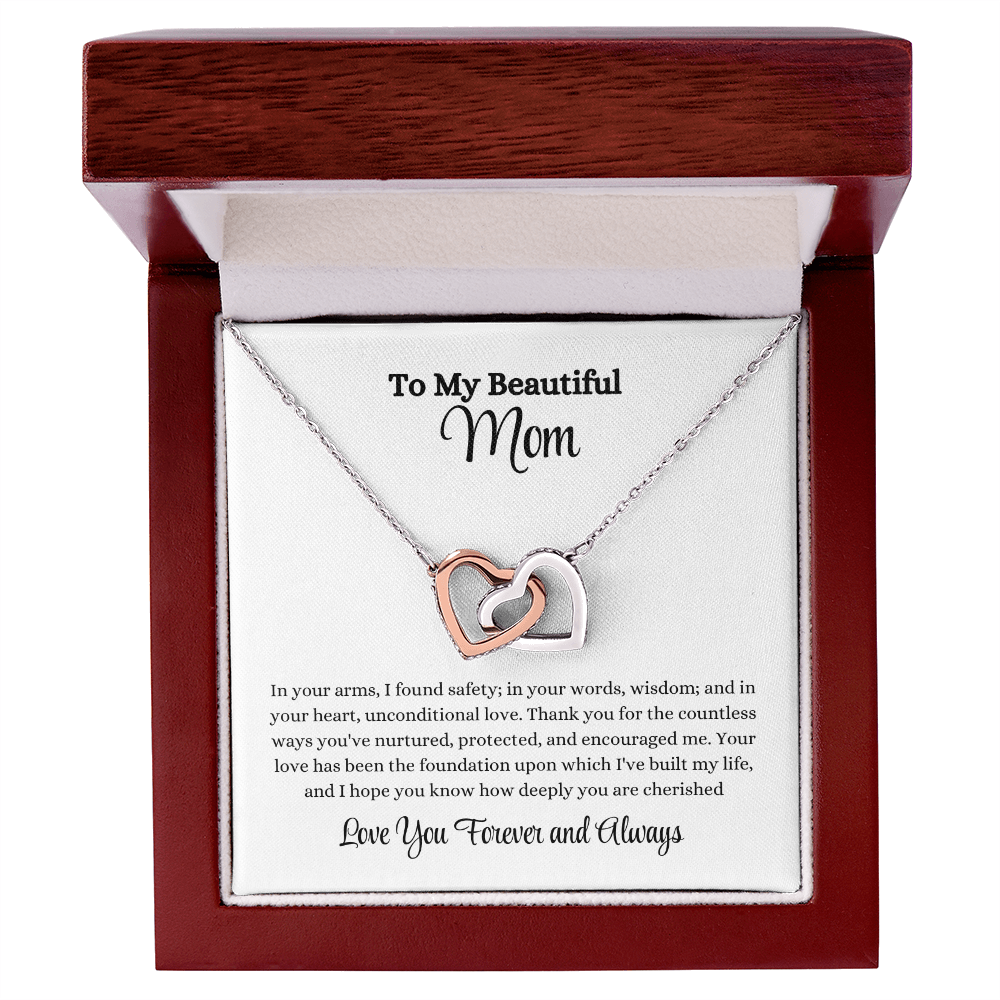 Interlocking Hearts Necklace with Message Card – Gift for Mom | Unconditional Love, Protection & Encouragement